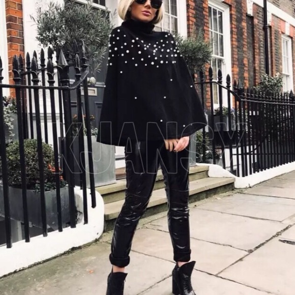 CUSTOMER HOLD!Pearl Studded Poncho Sweater Top - Picture 2 of 6